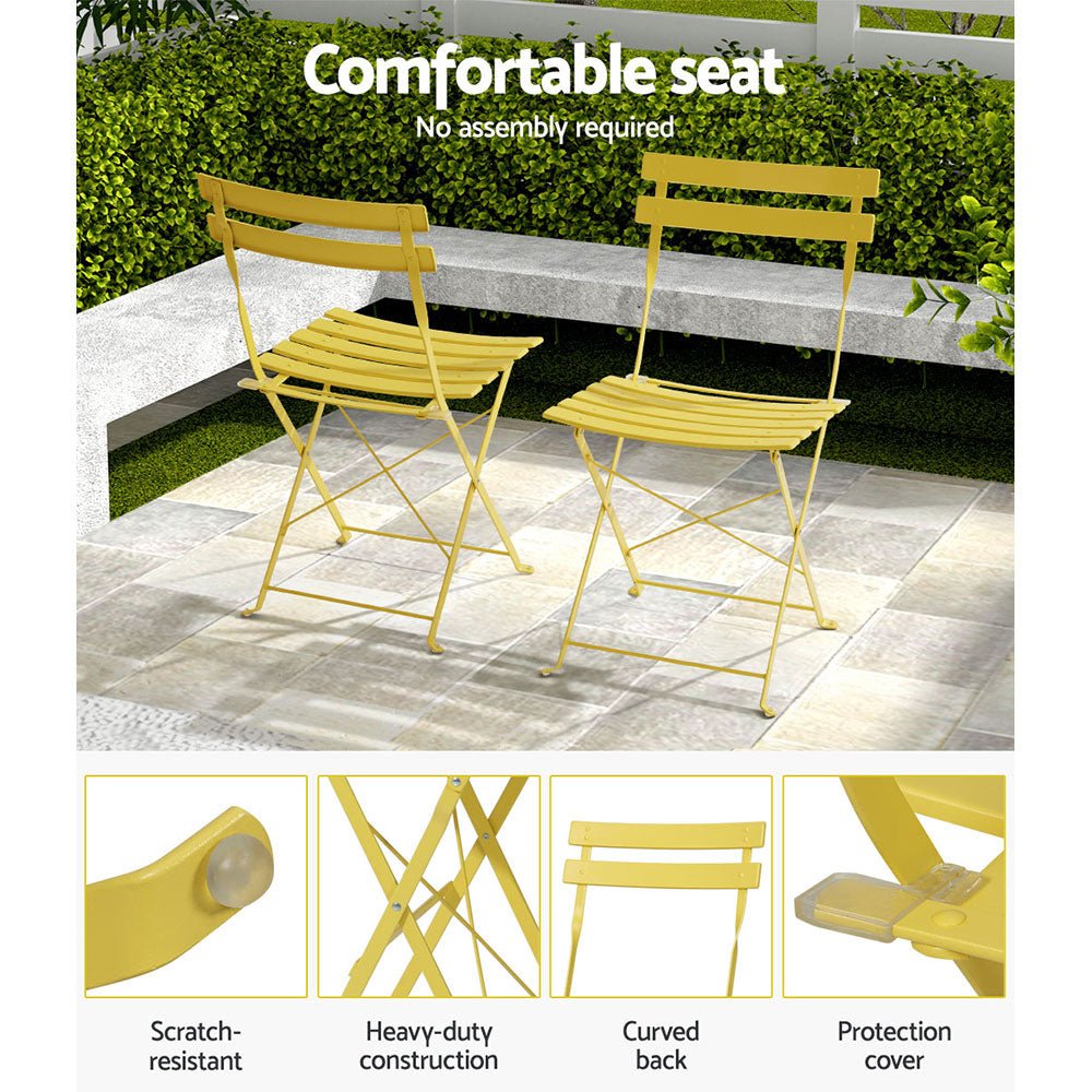 Gradeon 3PC Outdoor Bistro Set Steel Table and Chairs Patio Furniture Yellow - Furniture > Outdoor - Bedzy Australia