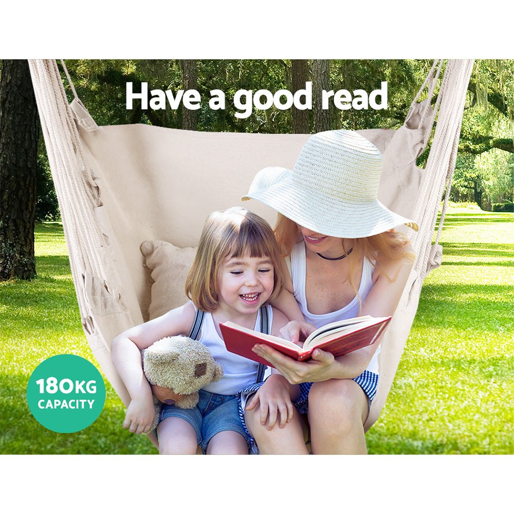 Hammock Chair Outdoor Camping Hanging Hammocks Cushion Pillow Cream - Home & Garden > Hammocks - Bedzy Australia