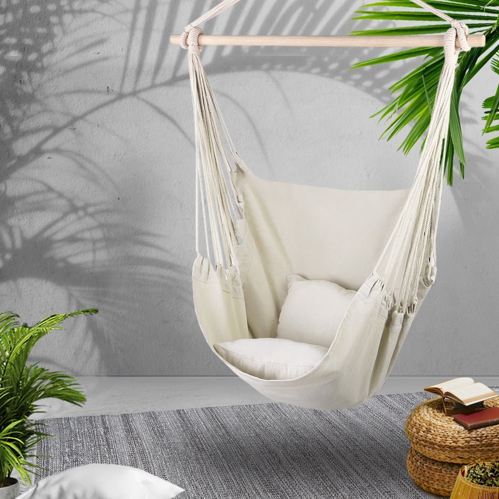 Hammock Chair Outdoor Camping Hanging Hammocks Cushion Pillow Cream - Home & Garden > Hammocks - Bedzy Australia