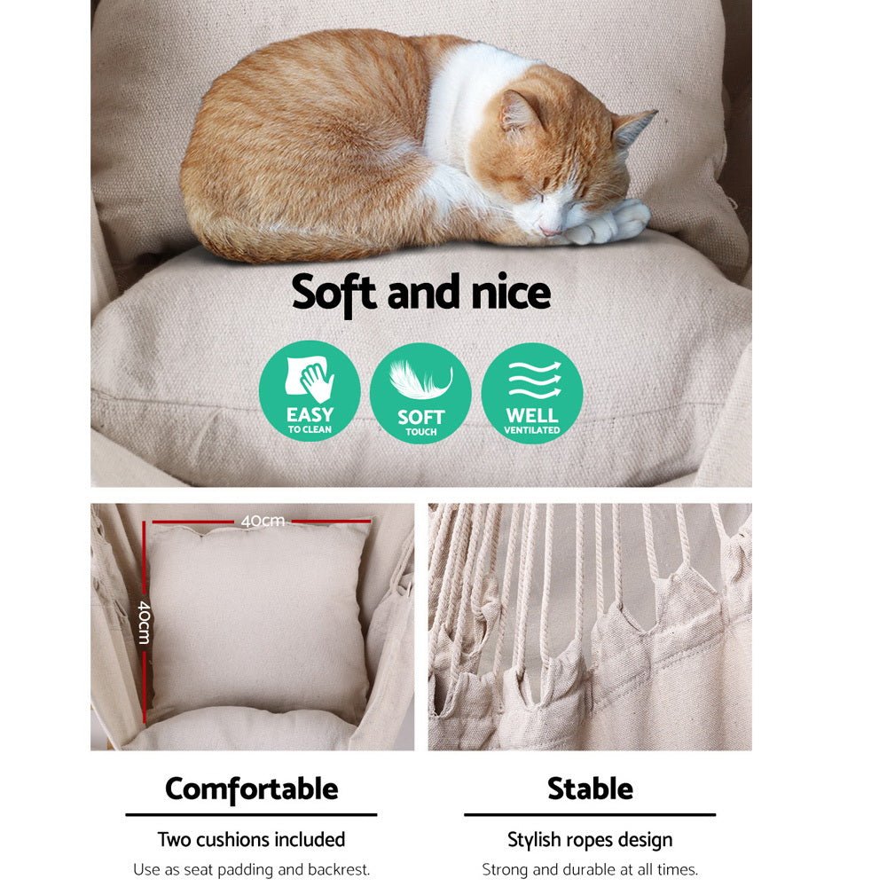 Hammock Chair Outdoor Camping Hanging Hammocks Cushion Pillow Cream - Home & Garden > Hammocks - Bedzy Australia