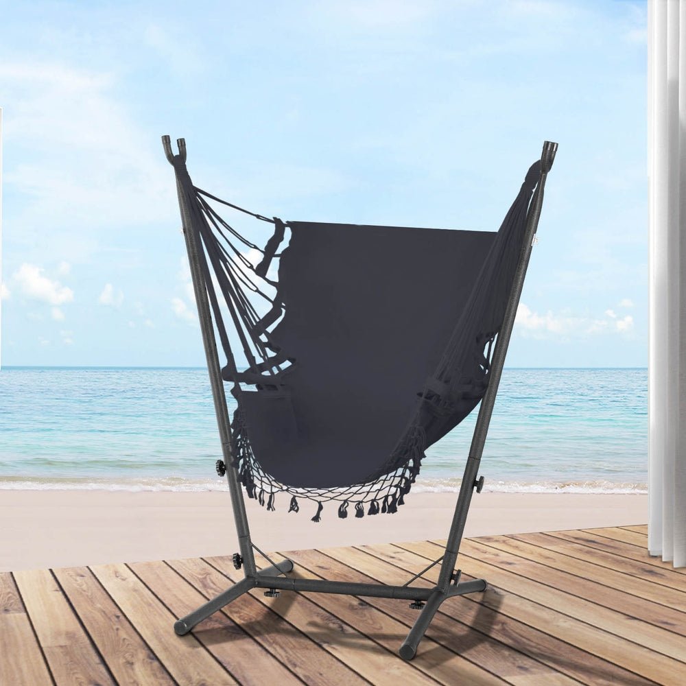 Hammock Chair Outdoor Camping Hanging with Stand Grey - Home & Garden > Hammocks - Bedzy Australia