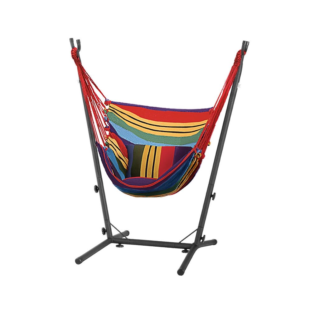 Hammock Chair Outdoor Camping Hanging with Stand Rainbow - Home & Garden > Hammocks - Bedzy Australia