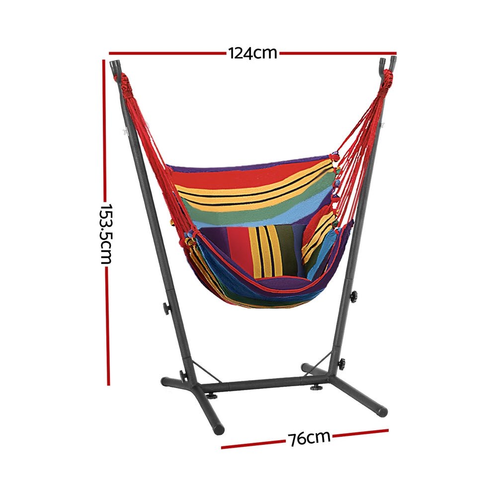 Hammock Chair Outdoor Camping Hanging with Stand Rainbow - Home & Garden > Hammocks - Bedzy Australia