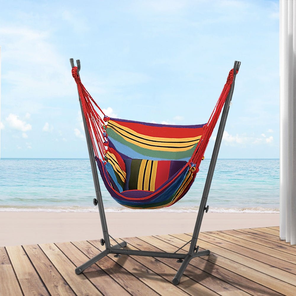 Hammock Chair Outdoor Camping Hanging with Stand Rainbow - Home & Garden > Hammocks - Bedzy Australia
