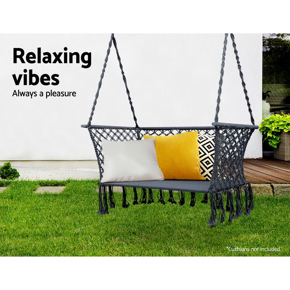 Hammock Chair Outdoor Portable Camping Hammocks 2 Person Grey - Furniture > Outdoor - Bedzy Australia