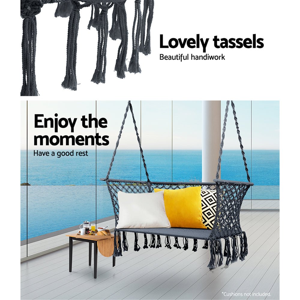 Hammock Chair Outdoor Portable Camping Hammocks 2 Person Grey - Furniture > Outdoor - Bedzy Australia