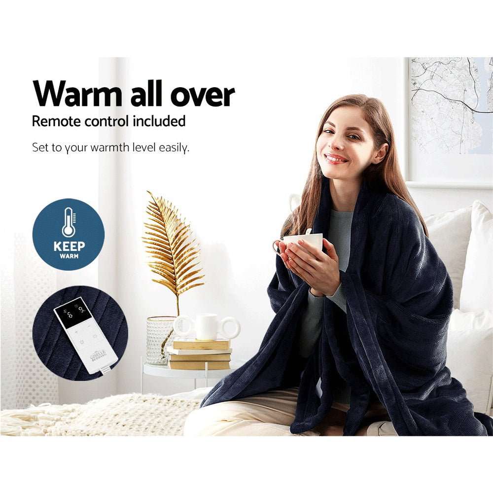 Heated Electric Throw Rug Fleece Sunggle Blanket Washable Charcoal - Bedzy Australia