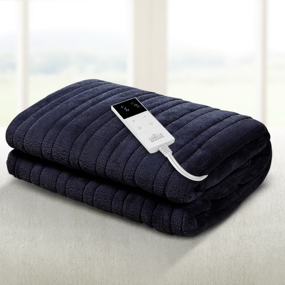Heated Electric Throw Rug Fleece Sunggle Blanket Washable Charcoal - Bedzy Australia