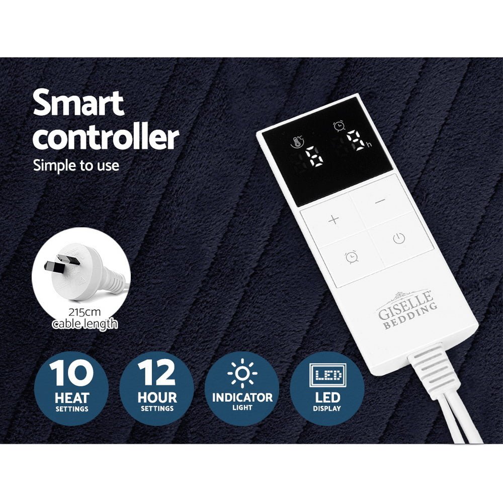 Heated Electric Throw Rug Fleece Sunggle Blanket Washable Charcoal - Bedzy Australia