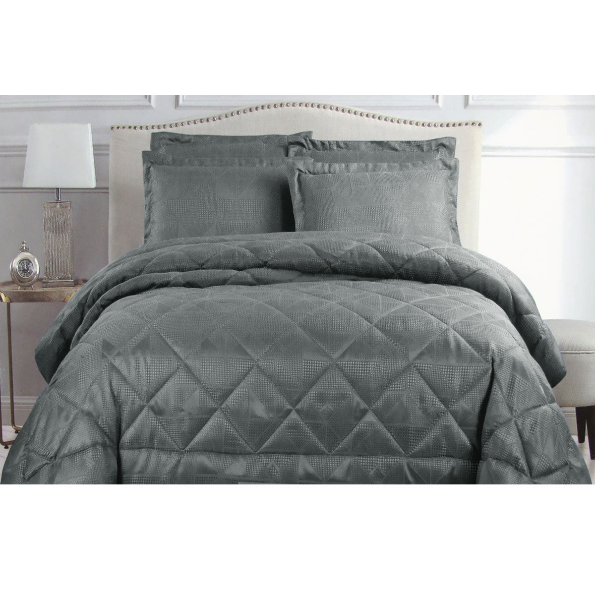 Hotel Living Eli Jacquard Comforter Set Queen Charcoal - Home & Garden > Bedding - Bedzy Australia
