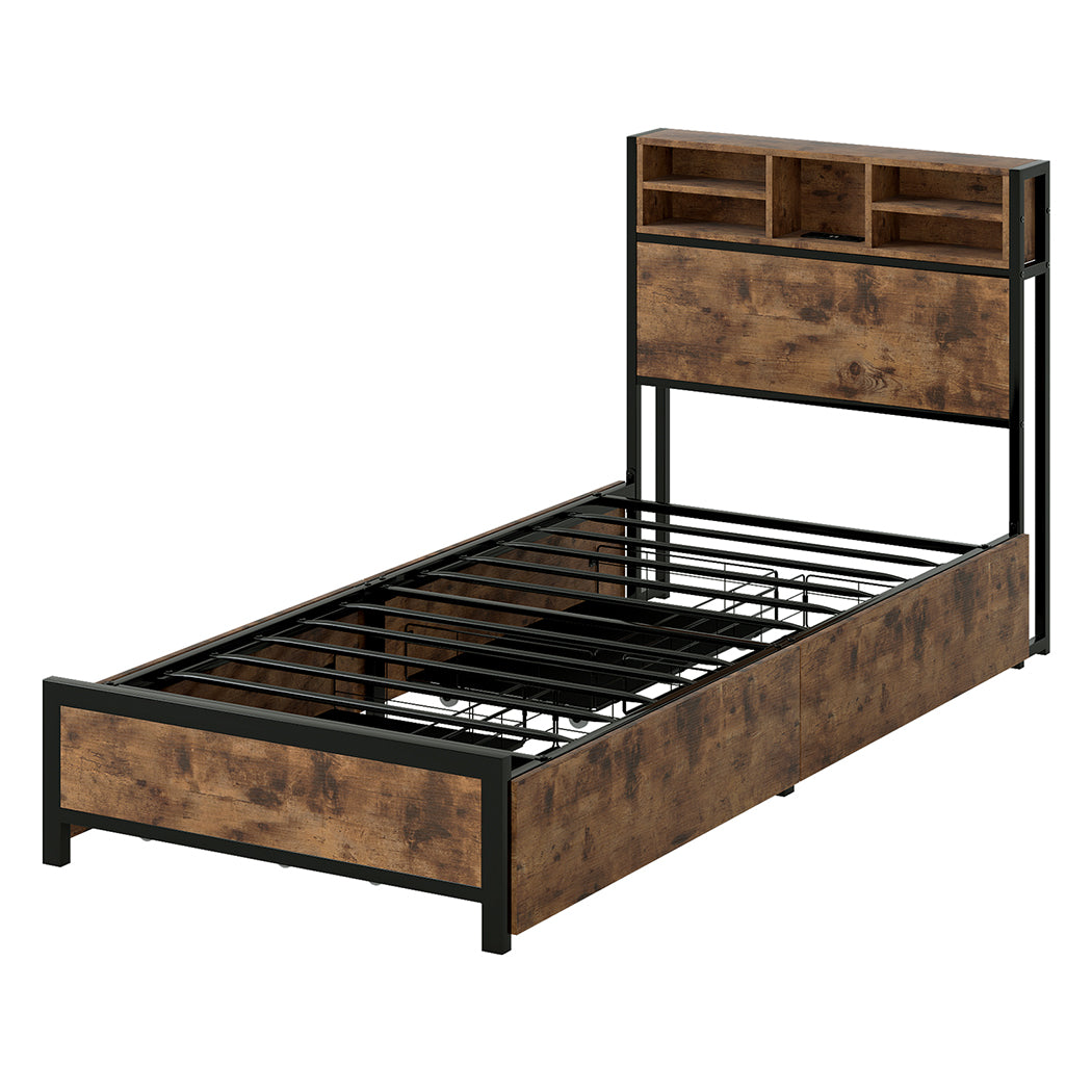 Single Package | Knoxford LED Storage Bed Frame Industrial & Glay Bonnell Spring Mattress (Medium Firm)