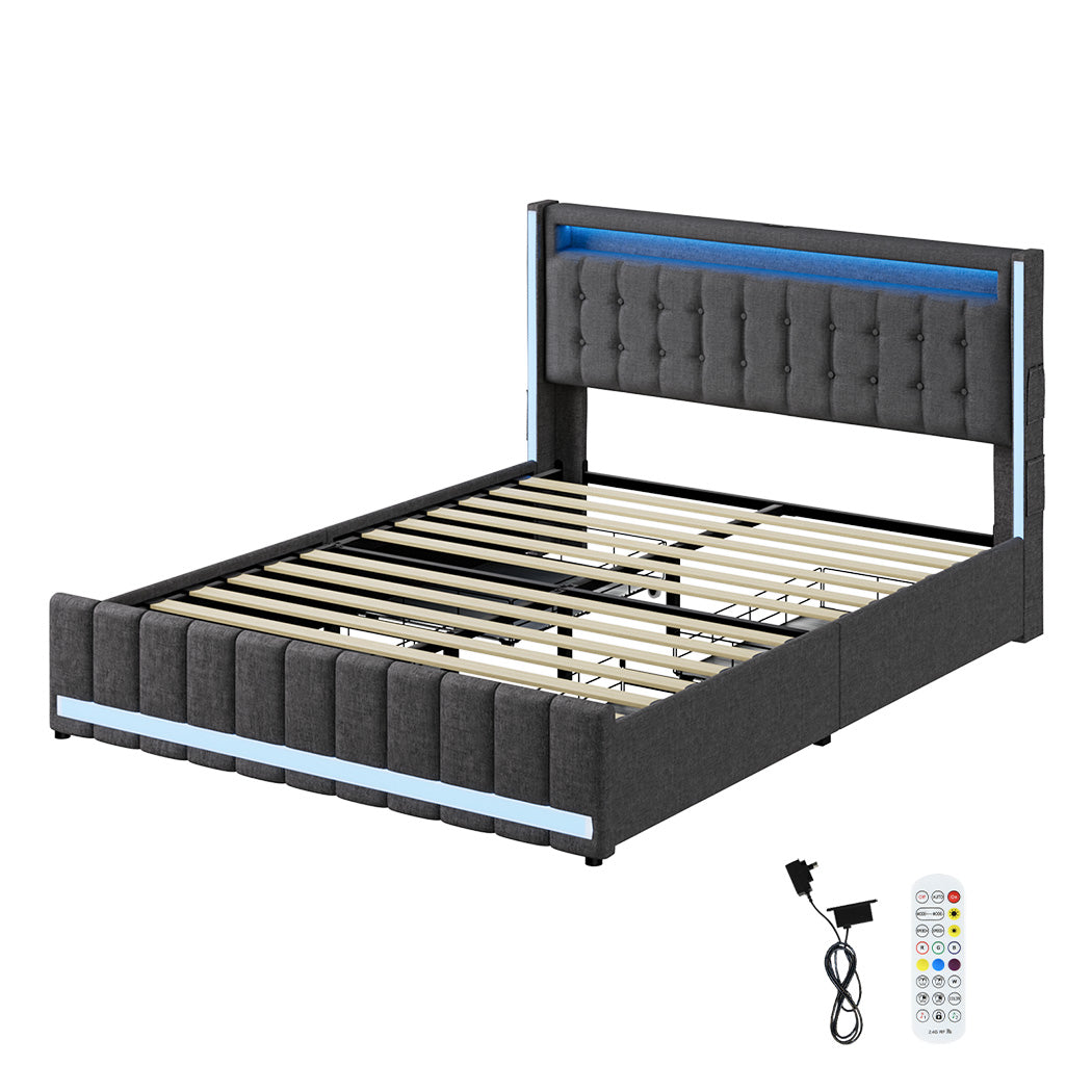 Queen Package | Harrison LED Smart Storage Bed Frame Grey & Serenity Euro Top Mattress (Medium Firm)