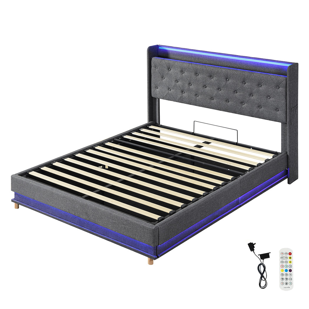 Levede Double Bed Frame Gas Lift LED Light-1954802406353145856