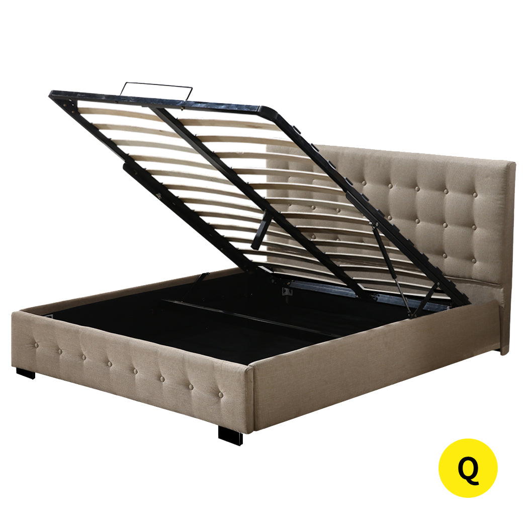 Levede Fabric Bed Frame Queen Tufted Beige-1910113203761844224