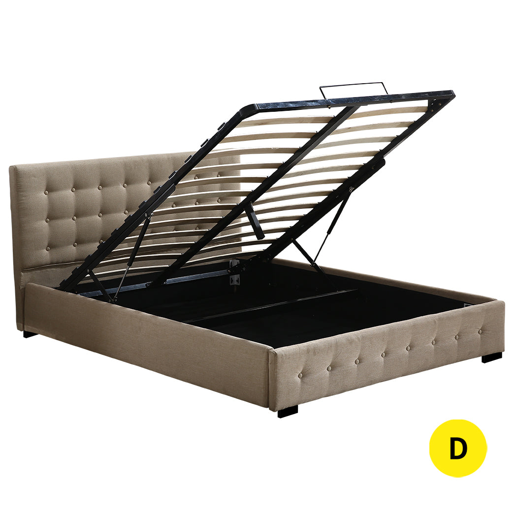 Levede Fabric Bed Frame Double Gas Lift Double Beige-1910113203107532800