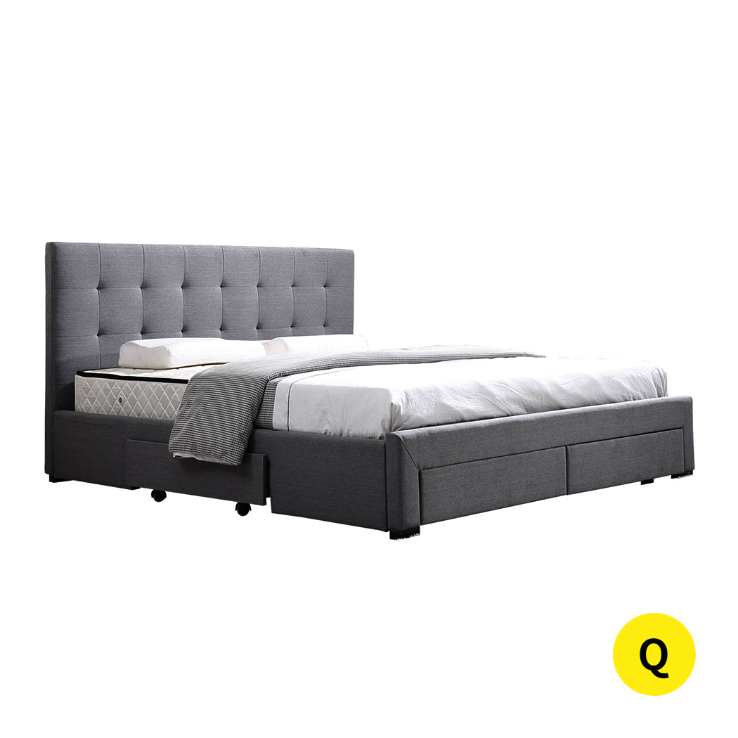 Levede Queen Bed Frame Fabric Tufted Dark Grey-1954802923942842368