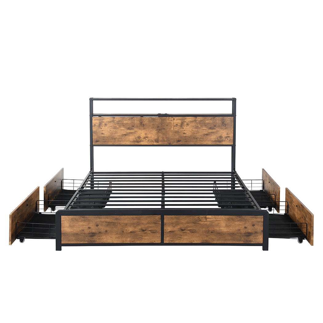 Levede Double Bed Frame RGB LED 4 Drawers USB-1922082151415812097