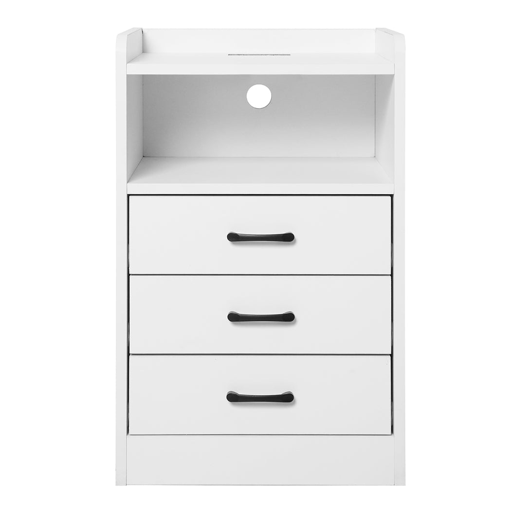 Levede Bedside Table USB Charger Outlet LED White-1954802384475656193