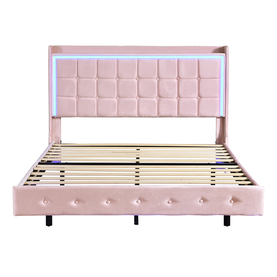 Queen Package | Evangeline Floating LED Bed Frame Pink & Serenity Euro Top Mattress (Medium Firm)