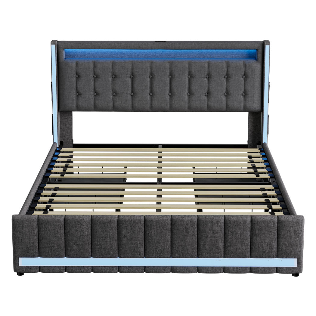 Queen Package | Harrison LED Smart Storage Bed Frame Grey & Serenity Euro Top Mattress (Medium Firm)