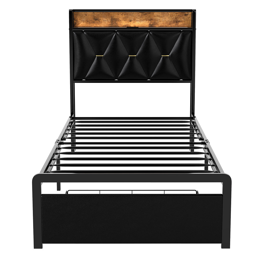 Single Package | Waverton LED Storage Bed Frame Black & Glay Bonnell Spring Mattress (Medium Firm)