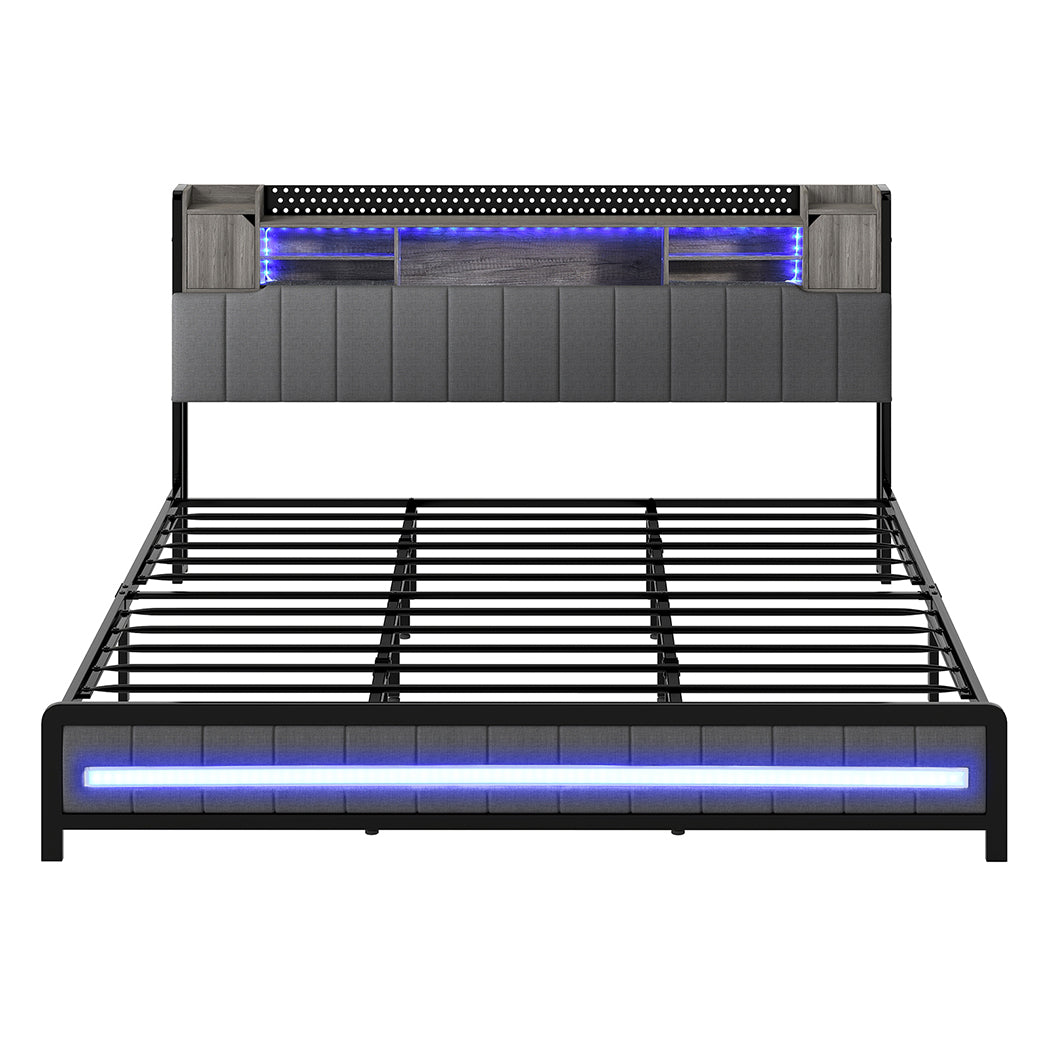 King Package | Elmore LED Bed Frame Grey & Serenity Euro Top Mattress (Medium Firm)