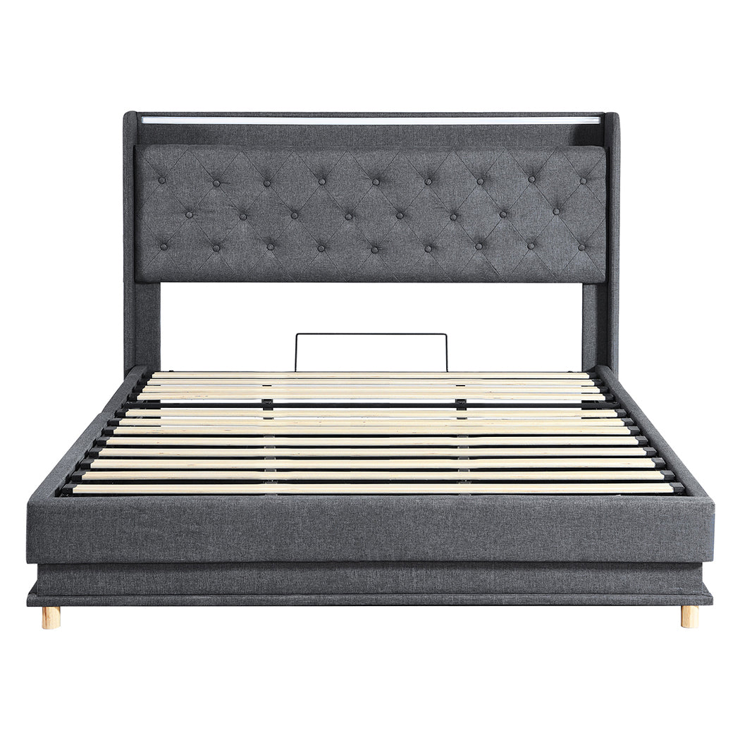 King Package | Mitchell LED Gas Lift Storage Bed Grey & Serenity Euro Top Mattress (Medium Firm)