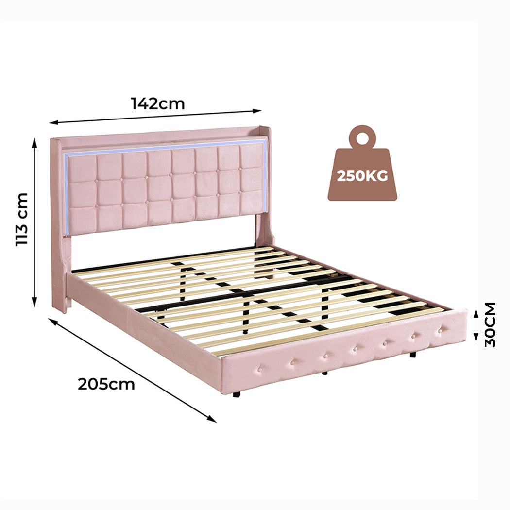 Double Package | Evangeline Floating LED Bed Frame Pink & Serenity Euro Top Mattress (Medium Firm)