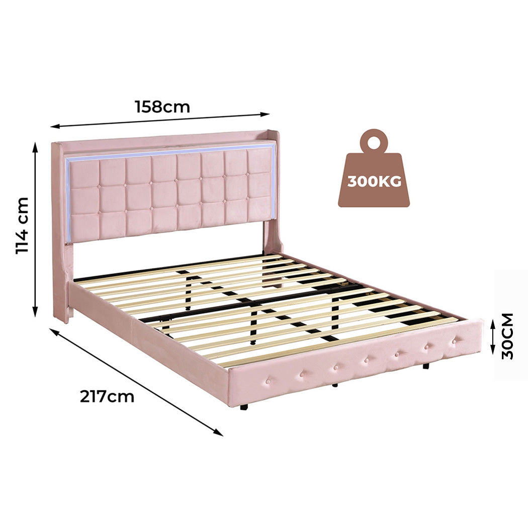 Queen Package | Evangeline Floating LED Bed Frame Pink & Serenity Euro Top Mattress (Medium Firm)