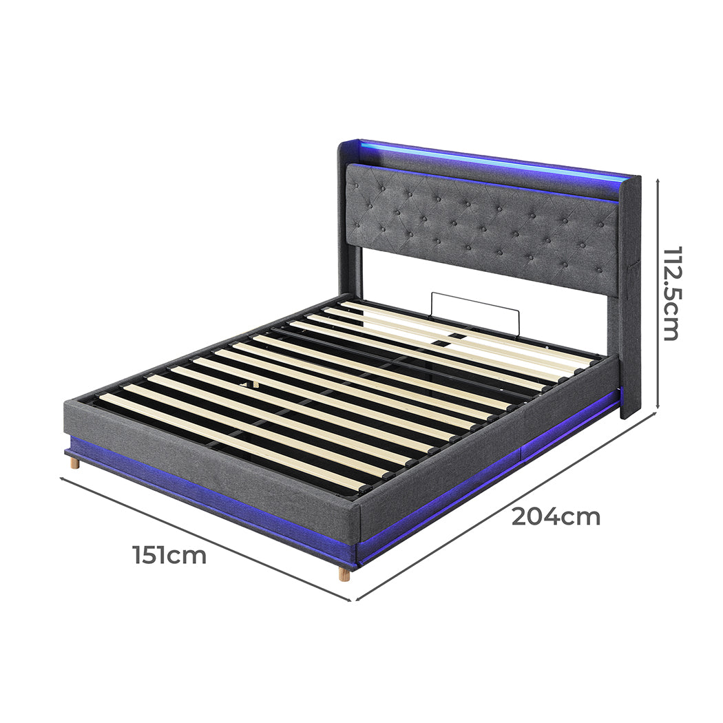 Levede Double Bed Frame Gas Lift LED Light-1942353645798559746