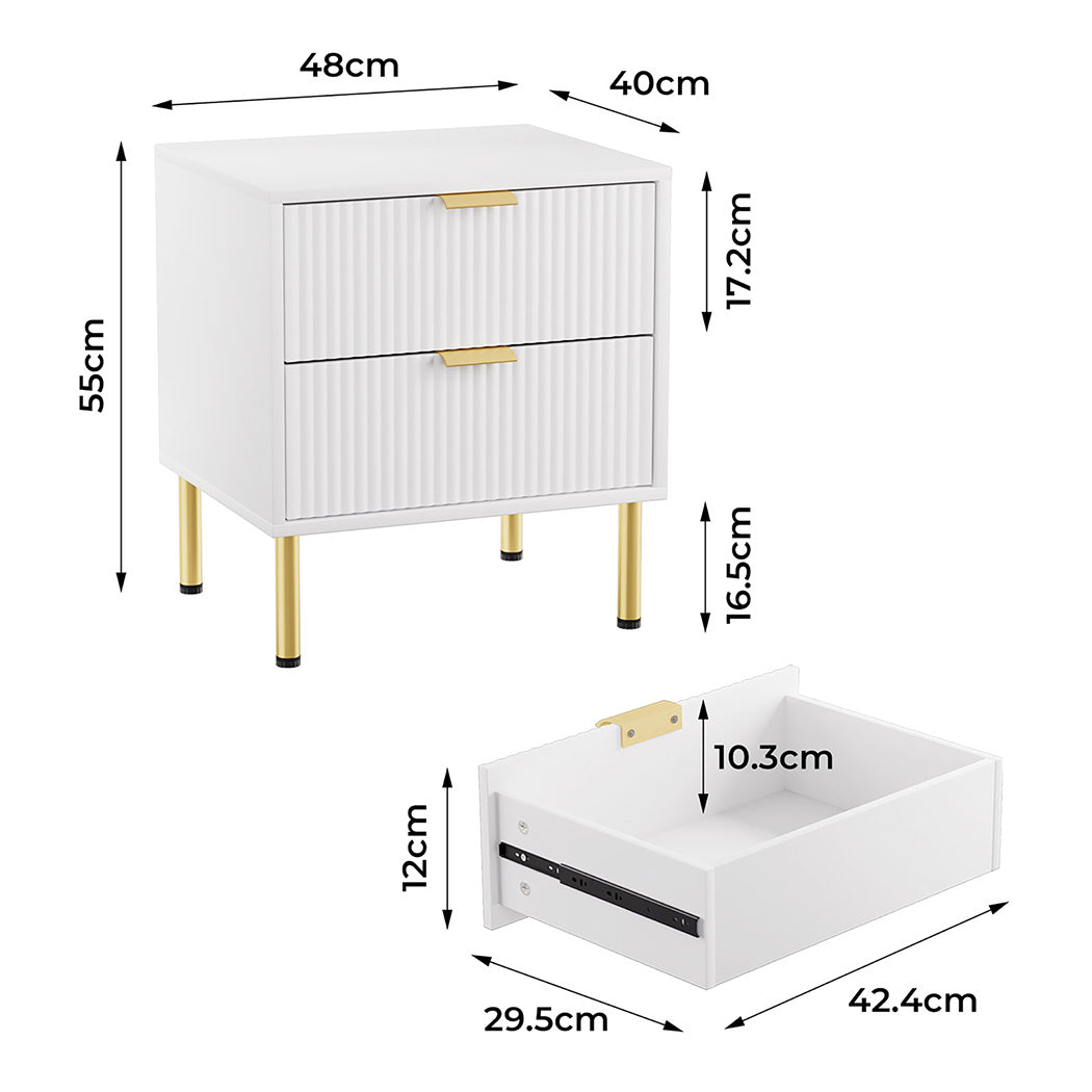 Levede Bedside Table with 2 Drawers White Metal Legs-1954802444596809730