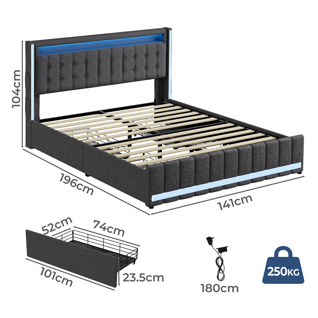 Double Package | Harrison LED Smart Storage Bed Frame Grey & Serenity Euro Top Mattress (Medium Firm)