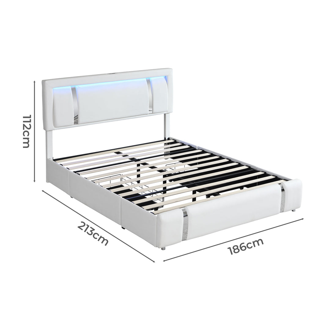 Levede King Bed Frame Leather Headboard RGB 2 Drawers-1996009957232873474