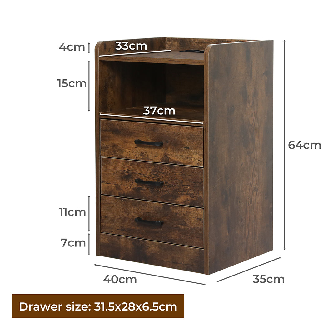 Levede Bedside Table USB Charger Outlet LED Oak-1910112204934483970