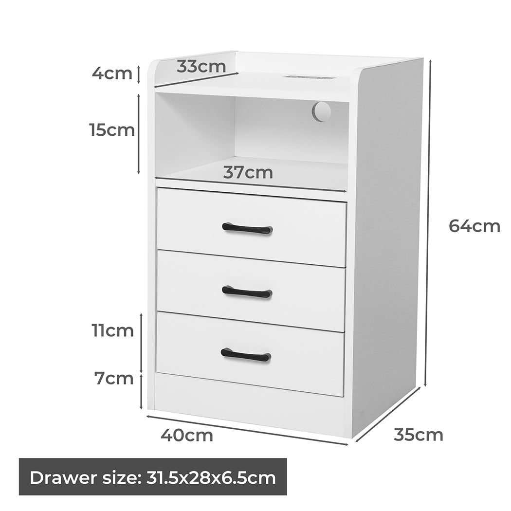 Levede Bedside Table USB Charger Outlet LED White-1910112205110644738