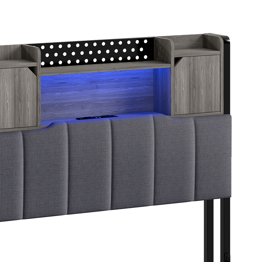 Single Package | Elmore LED Bed Frame Grey & Glay Bonnell Spring Mattress (Medium Firm)