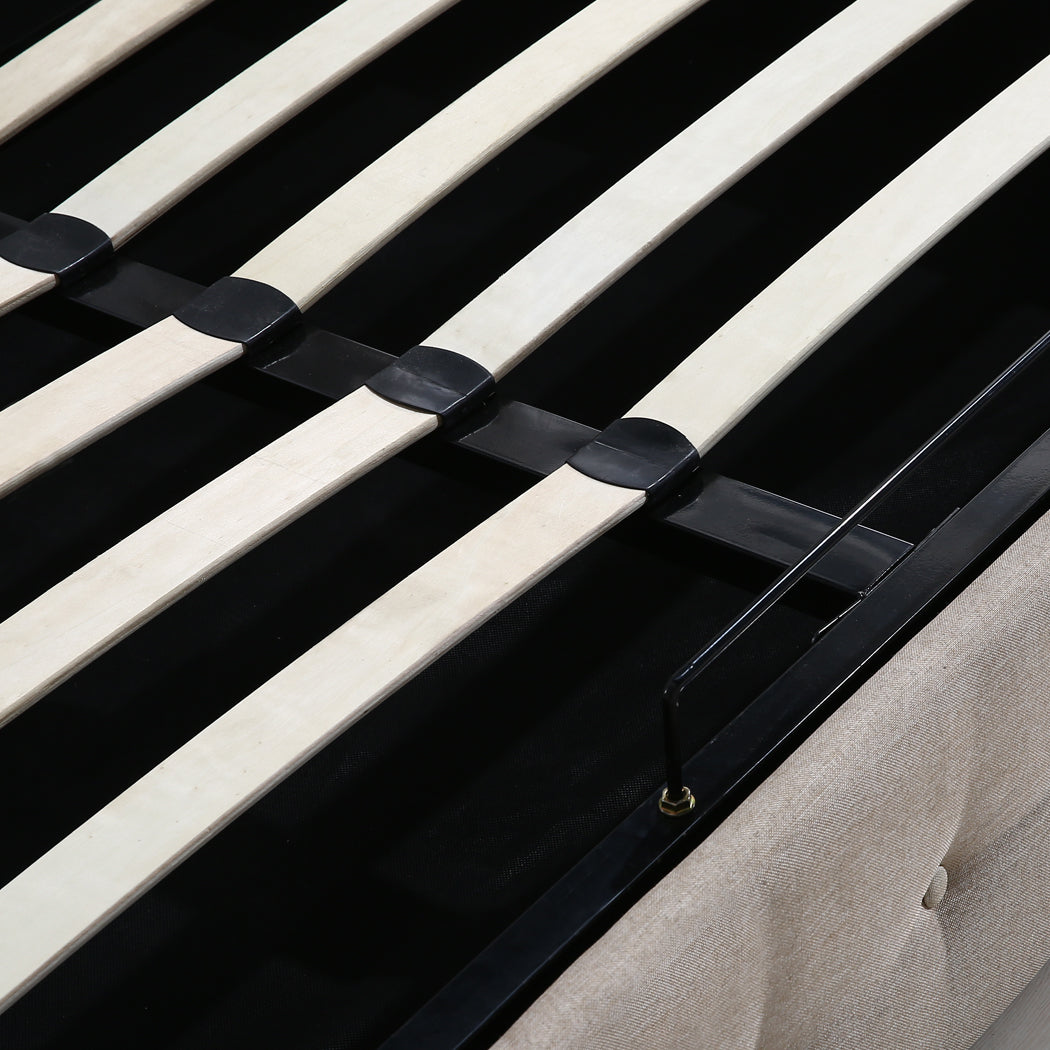 Levede Fabric Bed Frame Double Gas Lift Double Beige-1910113203107532803