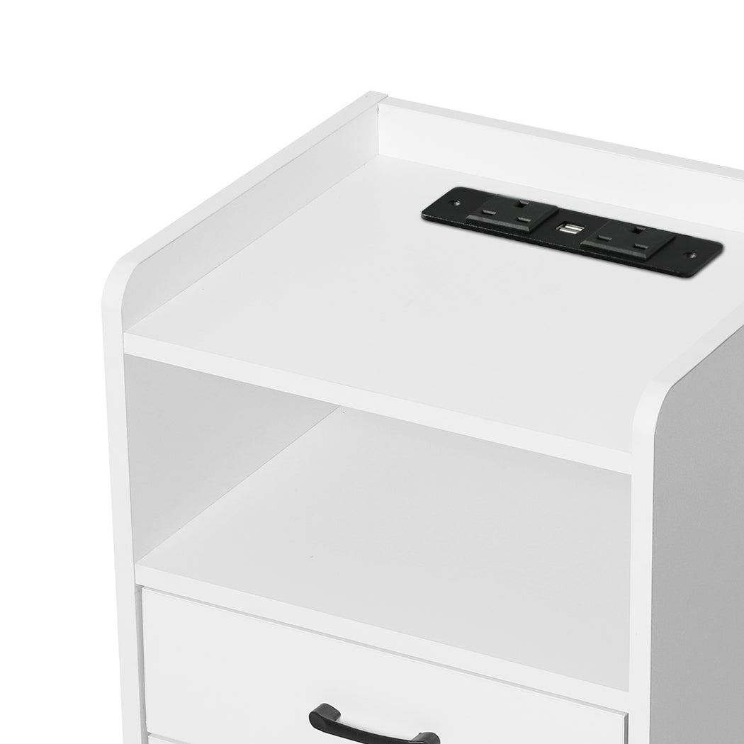 Levede Bedside Table USB Charger Outlet LED White-1954802384475656195