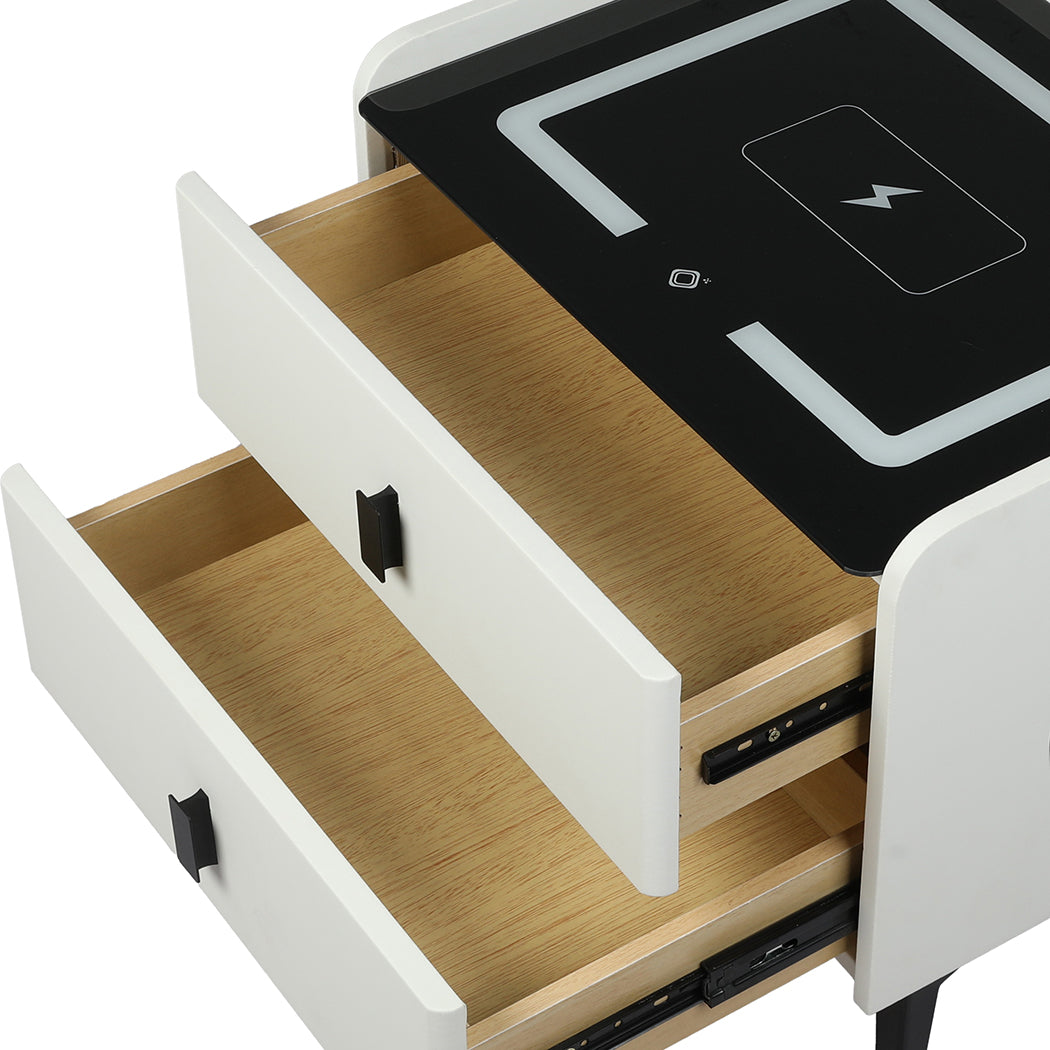 Levede Bedside Table LED Lights Drawers Storage-1954802385163522051