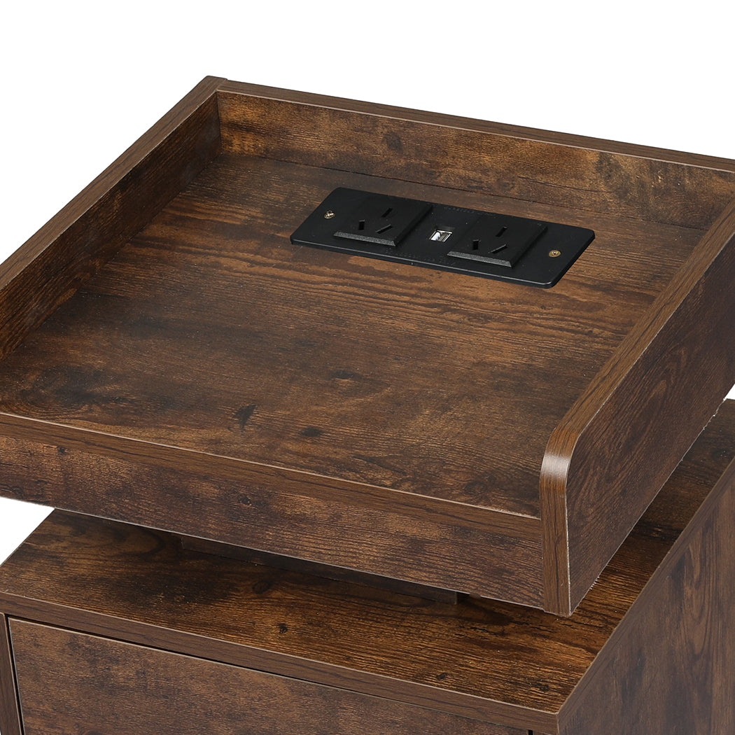 Levede Bedside Table USB Charger Outlet RGB Oak-1954802384819589124