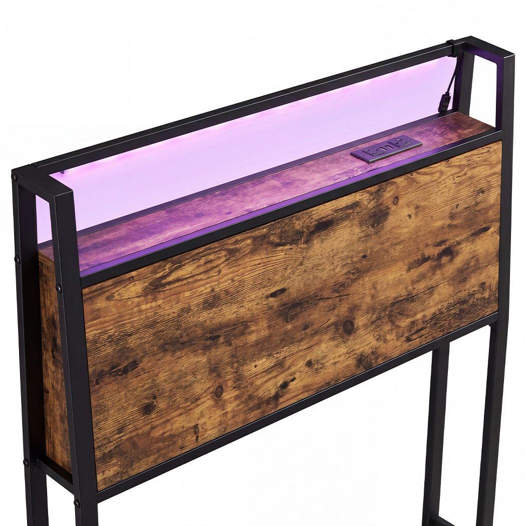 Levede Single Bed Frame LED Lights USB Charging Storage Headboard Metal Platform-2100002239765680133