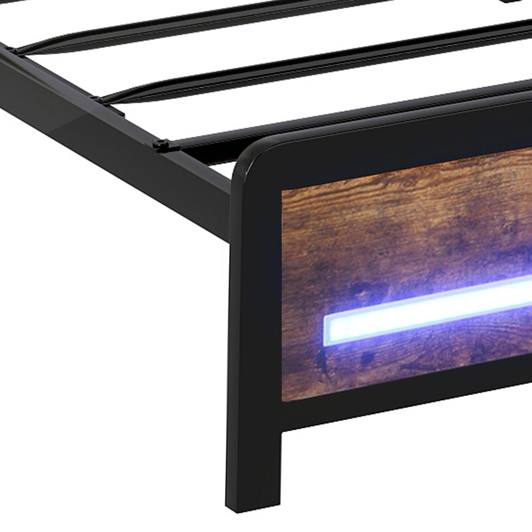 Single Package | Kensley LED Storage Bed Frame Industrial & Glay Bonnell Spring Mattress (Medium Firm)