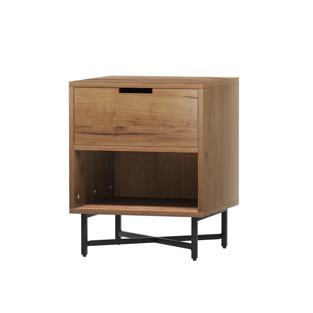 Industrial Style Bedside Table With Drawer Oak - Furniture > Bedroom - Bedzy Australia