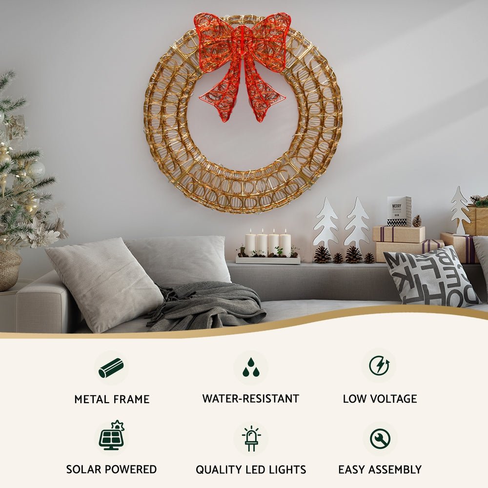 Jingle Jollys Christmas Lights 60cm Motif 160 LED Solar Wreath Xmas Decorations - Occasions > Christmas > Outdoor Decorations & Lights - Bedzy Australia