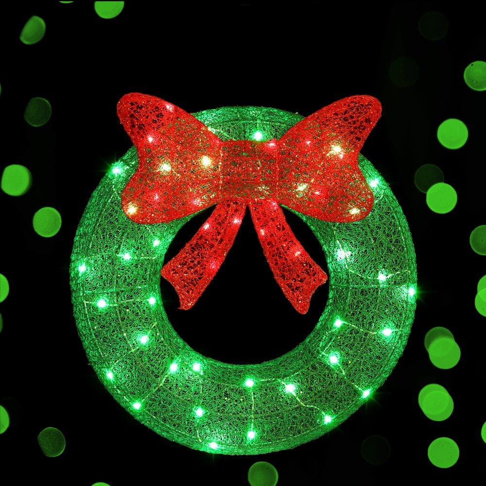 Jingle Jollys Christmas Lights 60cm Motif 50 LED Solar Wreath Xmas Decorations - Occasions > Christmas > Outdoor Decorations & Lights - Bedzy Australia