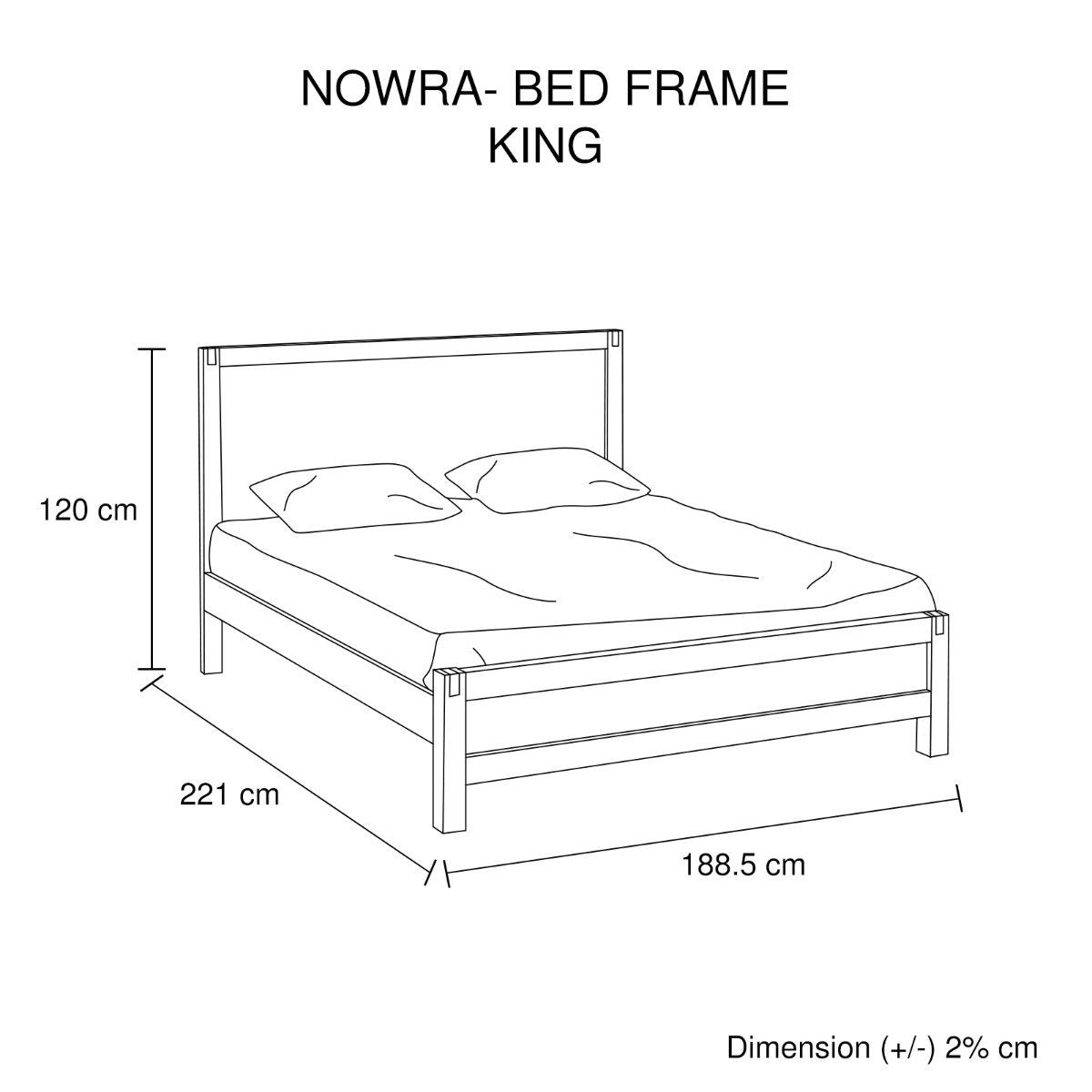 King Package | Nowra King Solid Acacia Wood Bed Frame Oak & Serenity Euro Top Mattress (Medium Firm)