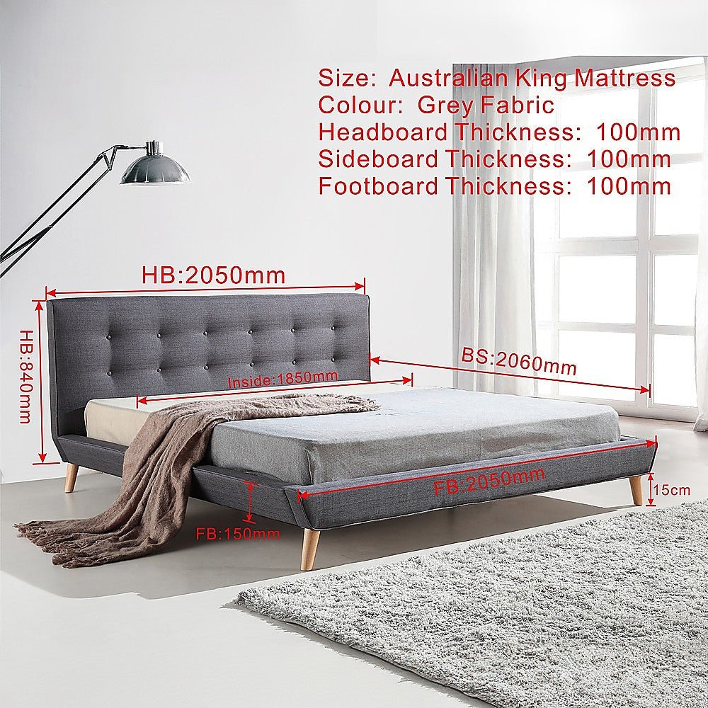 Linen Fabric Deluxe King Bed Frame Grey - Bedzy Australia