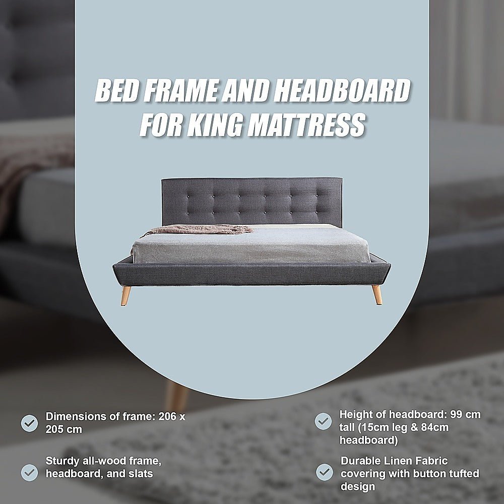 Linen Fabric Deluxe King Bed Frame Grey - Bedzy Australia