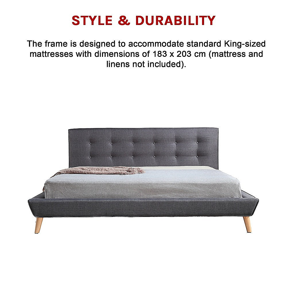 Linen Fabric Deluxe King Bed Frame Grey - Bedzy Australia