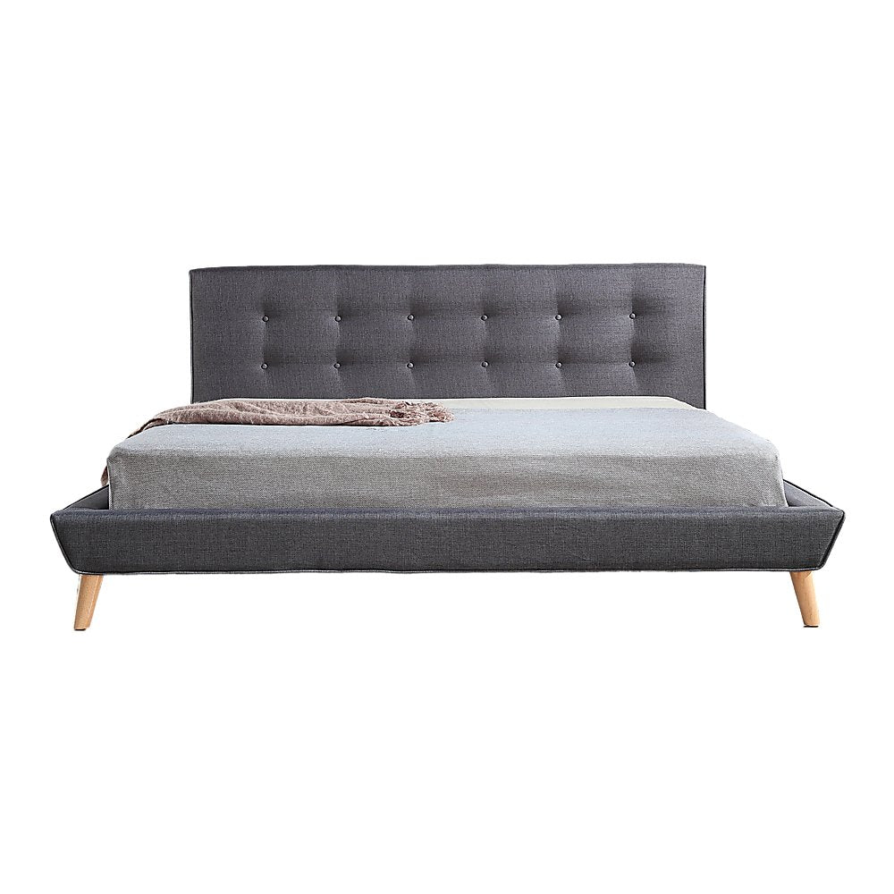 Linen Fabric Deluxe King Bed Frame Grey - Bedzy Australia